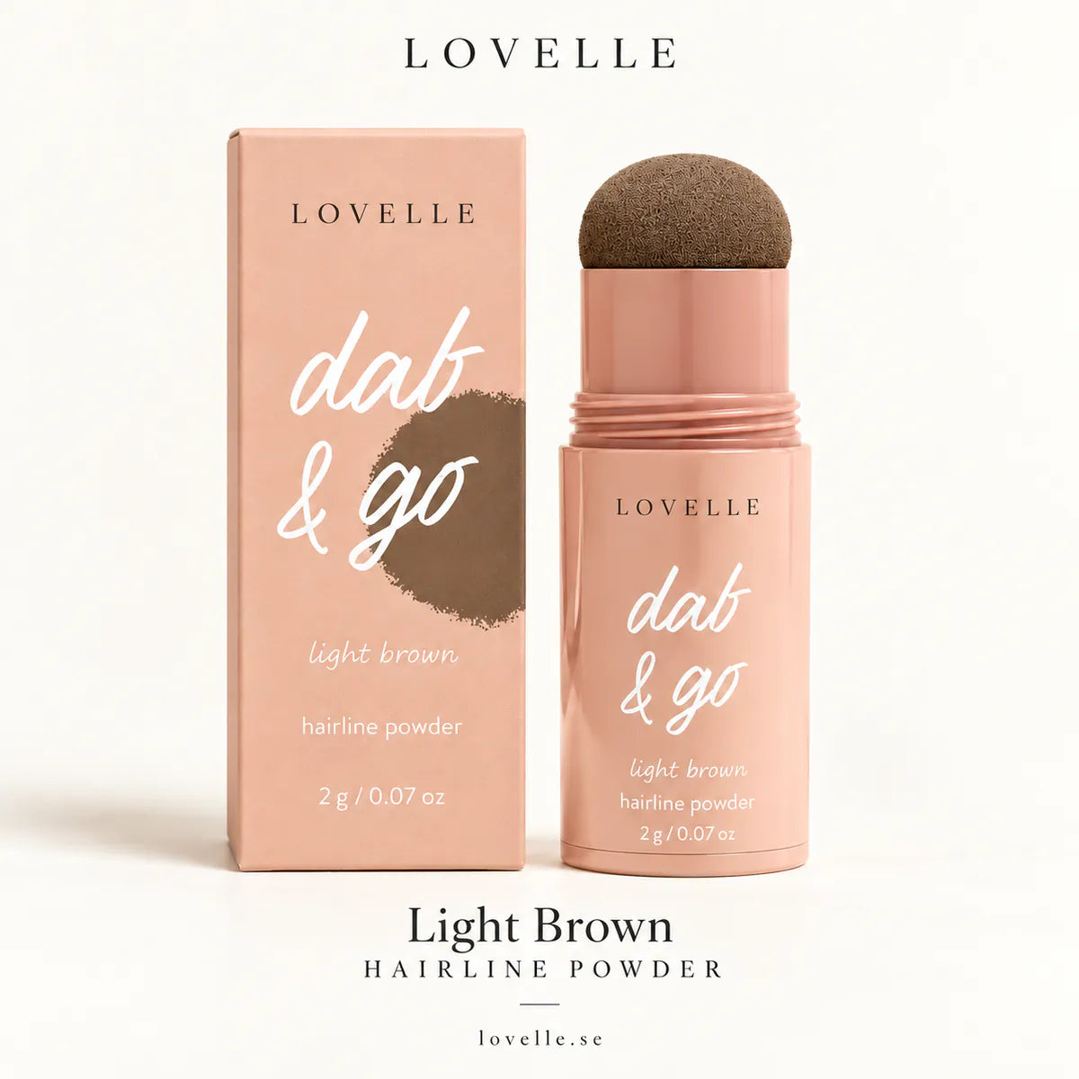 Lovelle Dab & Go sävyssä Light Brown ja pakkaus
