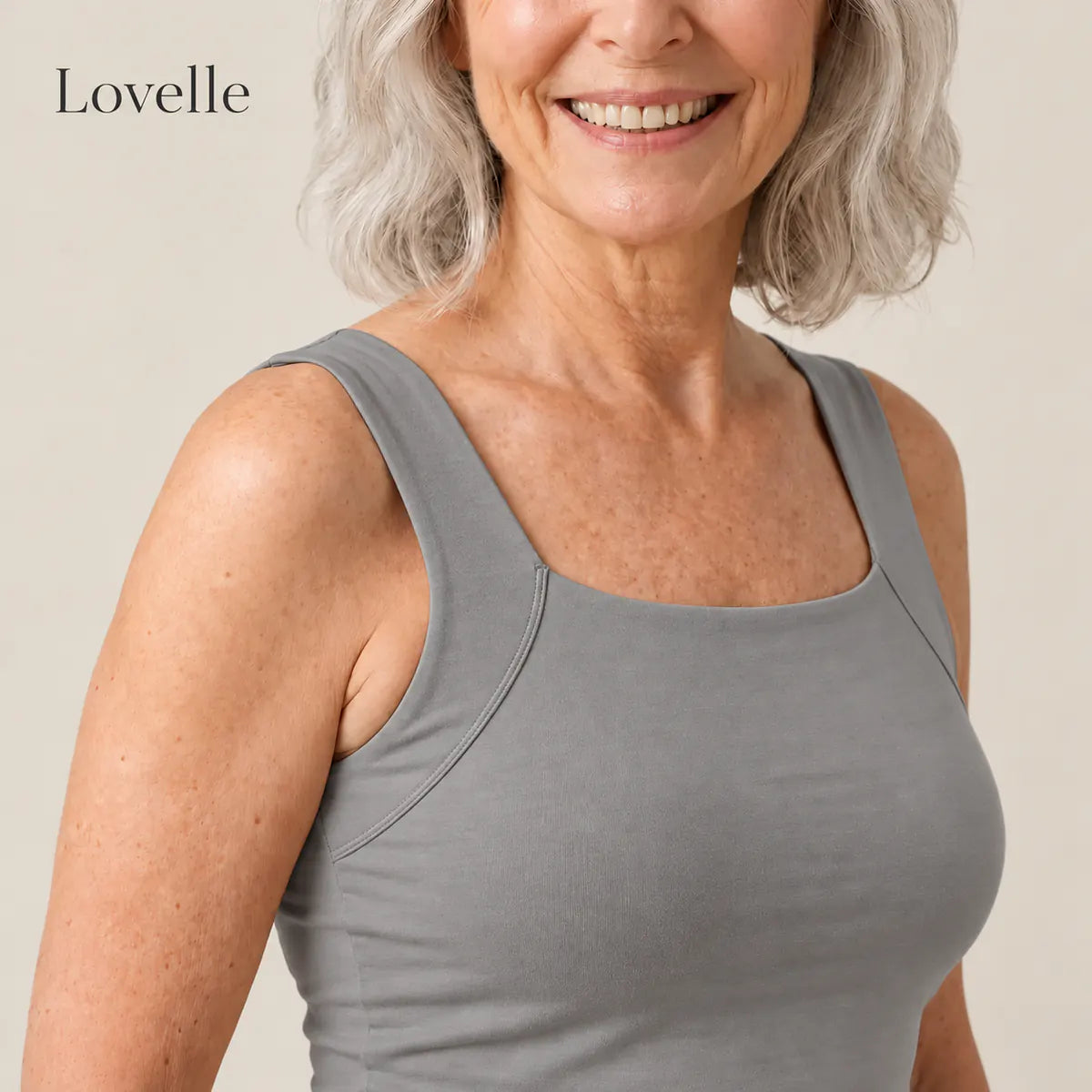 Lovelle Ease -toppi sisäänrakennetuilla liiveillä, väri Harmaa